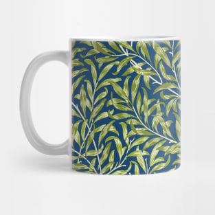 William Morris Willow Boughs Recolored Green on Blue Mug